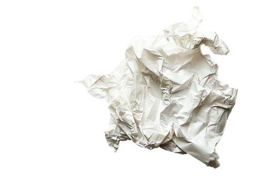 A crumpled white paper ball, isolated on a transparent background