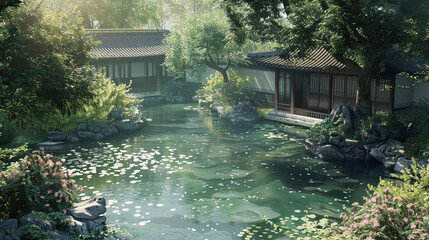 Peaceful Pond in Lush Garden