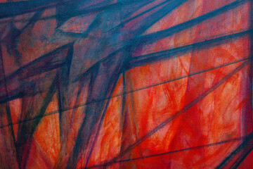 A painting of a red and blue abstract design