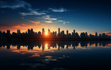 Sun setting over beef city skyline. Generative AI