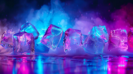 Ice crystals in the dark with colorful lights.