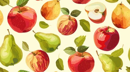 Fresh pears and apples. Seamless pattern. - obrazy, fototapety, plakaty