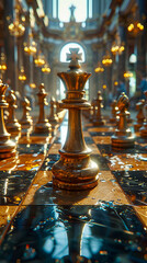 Chess pieces on a chest board. - obrazy, fototapety, plakaty