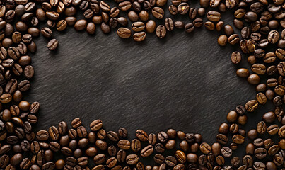 Coffee beans on a black background. - obrazy, fototapety, plakaty
