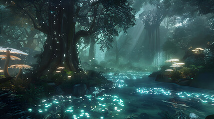 Mystic Moonlight Forest Stream: Tranquil Wilderness Adventure in Virtual Gaming World
