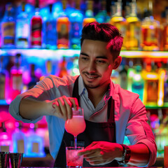 Barman preparando y sirviendo cocktails