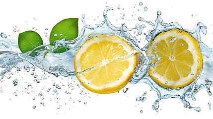 Zesty Refreshment: Lemon Splash on a White Background