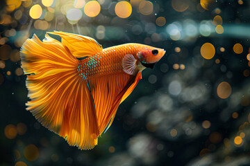 Colorful exotic fishes swim through the crystal-clear water of a tropical aquarium