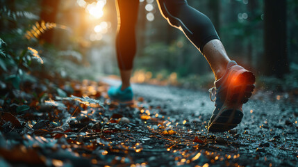 A runner experiencing foot pain highlighted by glowing red area, symbolizing sports injury and strain. Concept of overuse injury.
