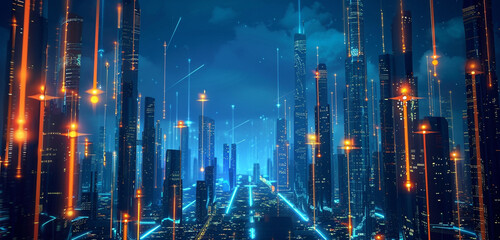 A futuristic cityscape illuminated by neon lights, symbolizing the role of technology in shaping urban environments.