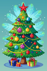 Fototapeta premium Christmas tree with toys and gifts close-up on a blue background