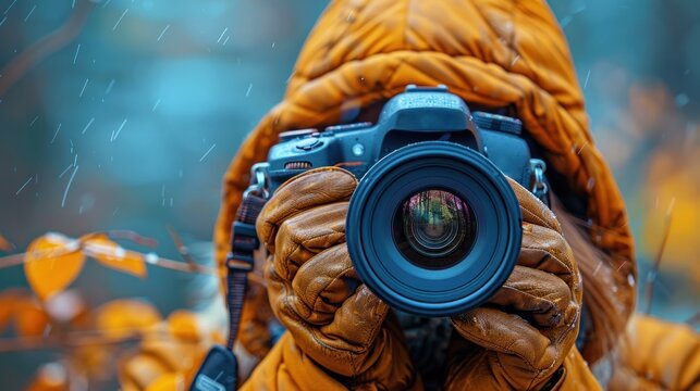 The photographer picked up his camera and took aim in the freezing weather.