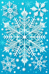 white snowflakes on a blue background close-up