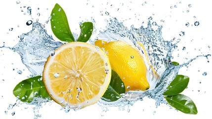 Tangy Temptation: Lemon Fruit Slice, Leaves, and Splash