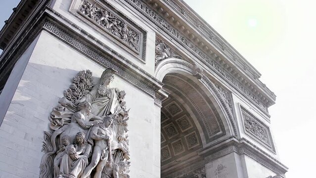 Sculpture of La Paix on Arc de Triomphe, Paris, France - Historic Monument Detail 4K