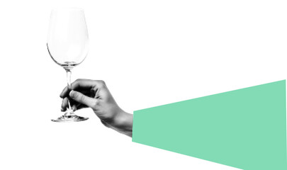 A hand holding a celebration drink. modern halftone collage design element