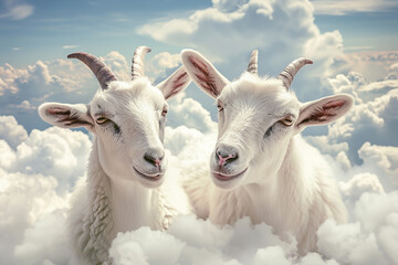 Eid ul Adha with goats against a sky blue background adorned with clean clouds