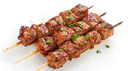 shish kebab on the grill kitchen chef preparation on isolated white background