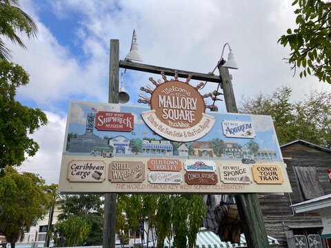 Welcome to Mallory Square informational sign - Key West, Florida, USA - April 22, 2024