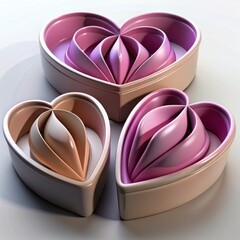3D Render of heart-shaped cake molds, on isolated white background, Generative AI
