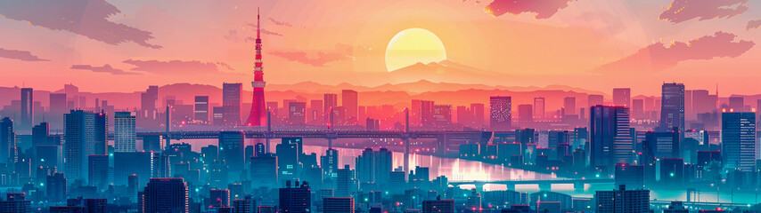 Futuristic Tokyo Cityscape at Sunset
