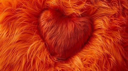 Red fur heart oon orange background