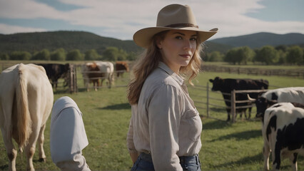 Woman herding cows