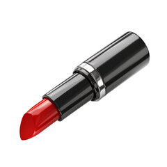 Close-up of a vibrant red lipstick in a sleek black case transparent background, PNG