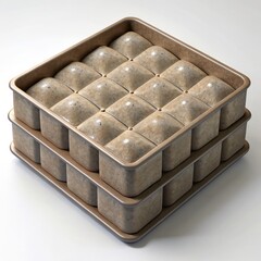 3D Render of square cake molds with textured surfaces, on isolated white background, Generative AI