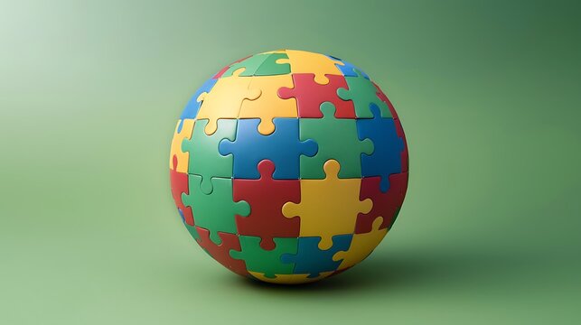 Spherical puzzle autism awareness isolated on green background