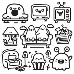 Set icon doodle Collection V4 Hand Draw Illustration. Cute Character Sticker Design. Digital Line Art Print.