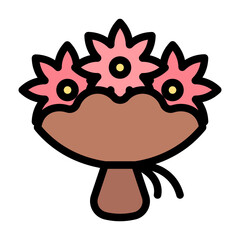 Flower Icon With Line Flat Color Style