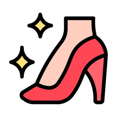 Shoes Icon With Line Flat Color Style