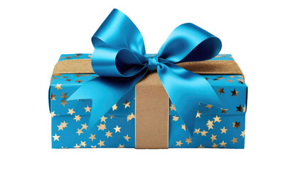  A blue gift box with ribbon over a white background.