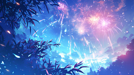 celebration colored firework light up the sky