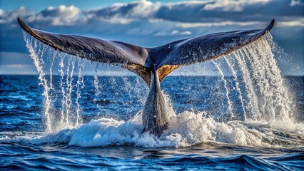 マッコウクジラが海面から尾鰭を出すイメージ