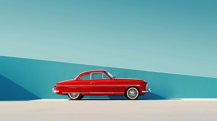 Obraz premium Sleek Contrast: Vintage Car against Blue Wall