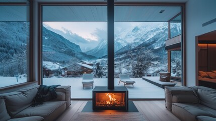 Indoor Space of Winter Snowy Home Furnishings Hotel