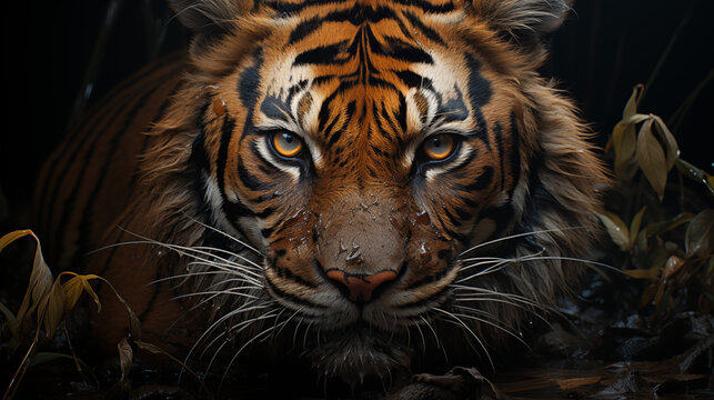 Experience the thrill of the wild as you observe a magnificent tigar in close-up, its graceful movements and striking features painting a vivid portrait of nature's power and elegance
