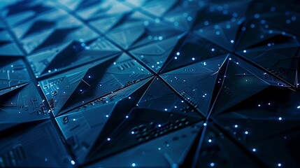 Uneven dark blue triangular surface with binary computer data conceptual design