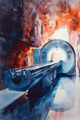 Futuristic Particle Accelerator Delivering Targeted Radiation for Tumor Treatment in 3D Rendering