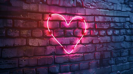 Valentines day heart shape neon lighting brick wall