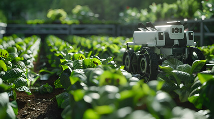 Robotic Agriculture Concept, Futuristic Farming with AI Technology, Smart Farming Innovation, Generative Ai

