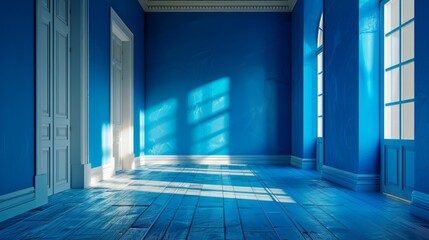 blue room with a window - Powered by Adobe