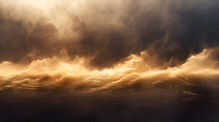 Sandstorm Dust Clouds Wave in Air, Fly Isolated Golden Sands, Atmospheric Phenomenon, Natural Disaster, Generative Ai


