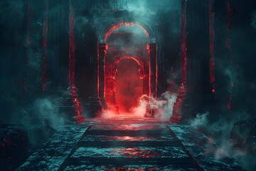 Naklejka premium Haunting Passage into the Occult Depths of Hades,Guiding Lost Souls to Eternal Judgment