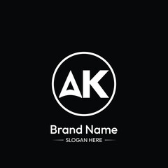  AK Letter Logo Design. Black Background.