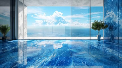 Modern residential, hotel, and homestay interior spaces:Blue Swimming Pool Ocean Landscape