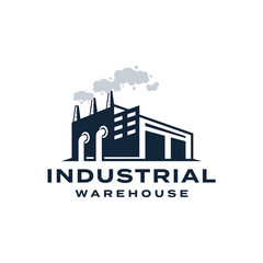 Obraz premium Industrial manufacturing building logo design. Industrial factory and warehouse vector design.