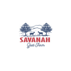 Savanah Goat Farm logo for an Organic Farm. goat farm field vector icon logo design.

